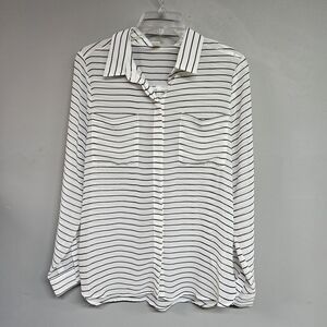 Old Navy Sheer Black and White Striped Button Down Long Sleeve Women's M  Shirt